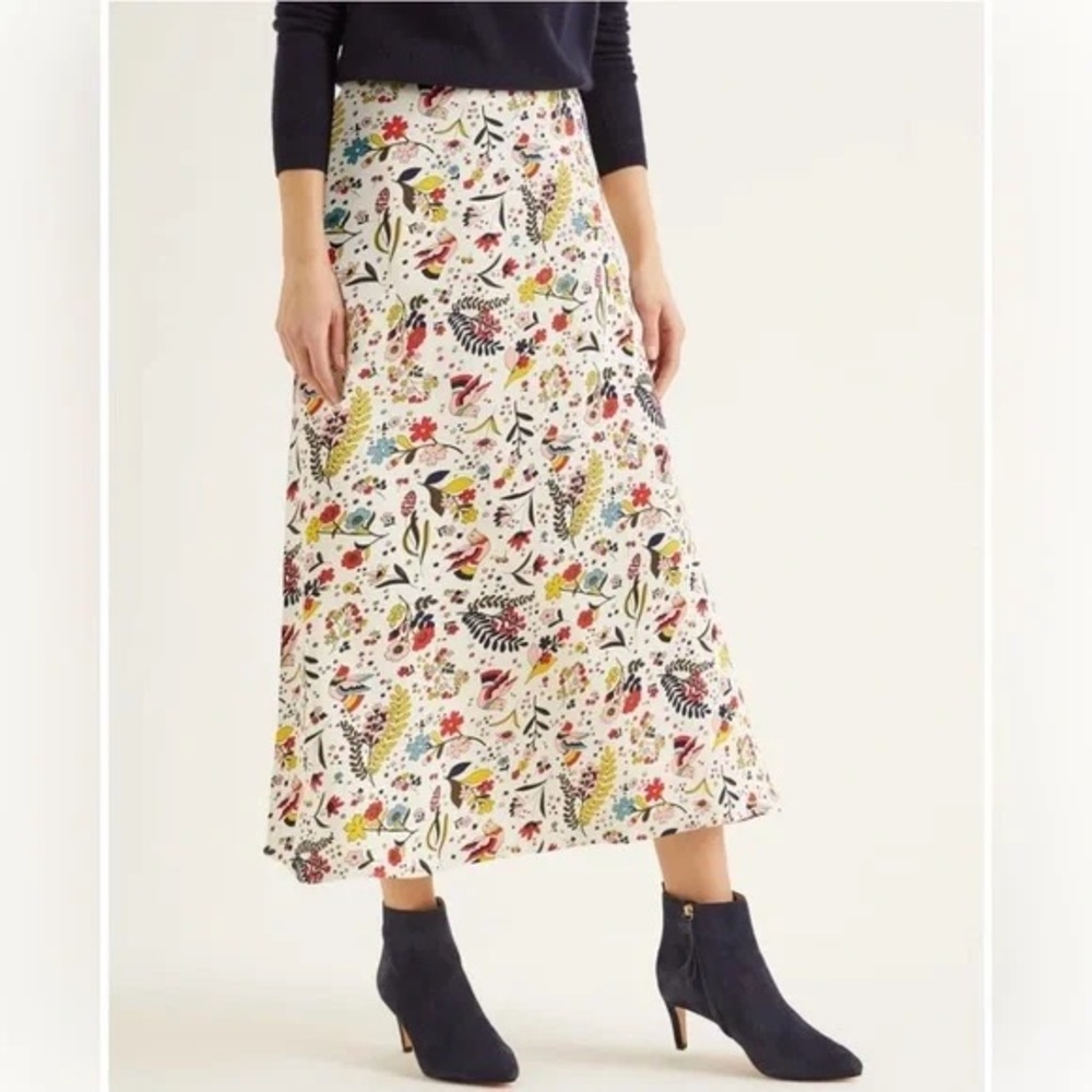 Boden Multicolor Floral/Bird Long Sleeve Blouse & Midi Skirt Set Size 12 - Picture 1 of 16